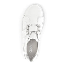 Load image into Gallery viewer, Weiss White Gabor Women&#39;s 43338 Leather Casual Sneaker With Single Velcro Strap Top View
