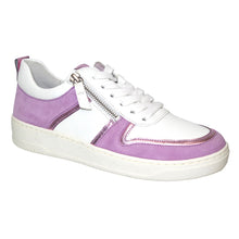 Load image into Gallery viewer, Purple And White Gabor Women&#39;s 43340 Suede And Leather Casual Sneaker With Side Zipper And Top Lacing Profile View
