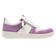 Load image into Gallery viewer, Purple And White Gabor Women&#39;s 43340 Suede And Leather Casual Sneaker With Side Zipper And Top Lacing Side View
