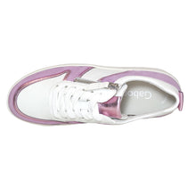 Load image into Gallery viewer, Purple And White Gabor Women&#39;s 43340 Suede And Leather Casual Sneaker With Side Zipper And Top Lacing Top View
