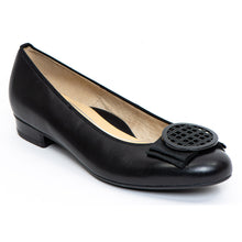 Load image into Gallery viewer, Black Ara Women&#39;s Bambi Leather Ballerina Flat With Bow Ornament Profile View
