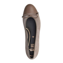 Load image into Gallery viewer, Moon Grey With Black Sole Ara Women&#39;s Belinda Suede Ballet Flat With Bow Ornamentation And Brown Leather Cap Toe Top View
