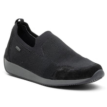 Load image into Gallery viewer, Black Ara Women&#39;s Lilith Waterproof GoreTex Wovenstretch And Suede Slip On Walking Shoe Profile View
