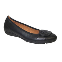 Load image into Gallery viewer, Black Gabor Women&#39;s 44163 Leather Ballet Flat With Black Ornament Profile View
