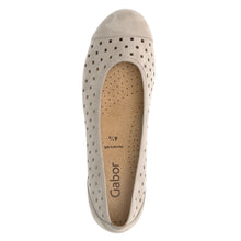 Load image into Gallery viewer, Leinen Beige With Tan Sole Gabor Women&#39;s 44169 Perforated Nubuck Ballet Flat Top View
