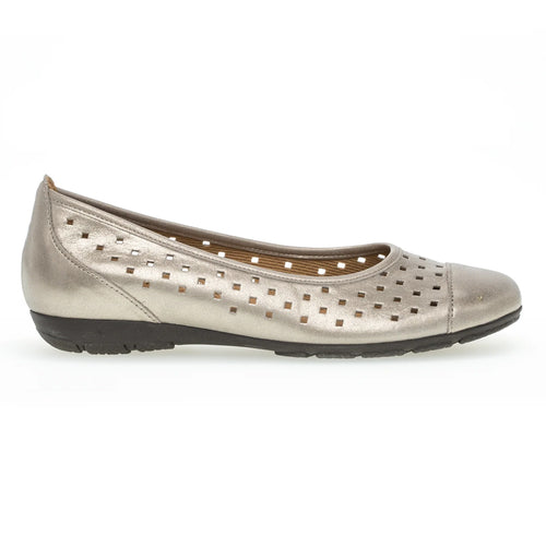 Mutaro Gold With Black Sole Gabor Women's 44169 Metallic Leather Ballet Flat With Square Cut Outs Side View