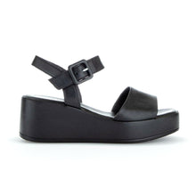 Load image into Gallery viewer, Black 44531 Leather Triple Strap Wedge Sandal Side View
