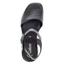 Load image into Gallery viewer, Black 44531 Leather Triple Strap Wedge Sandal Top View
