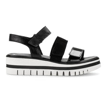 Load image into Gallery viewer, Black And White Gabor Women&#39;s 44620 Leather And Patent And Suede Four Strap Sporty Sandal Side View
