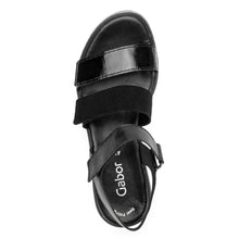 Load image into Gallery viewer, Black And White Gabor Women&#39;s 44620 Leather And Patent And Suede Four Strap Sporty Sandal Top View

