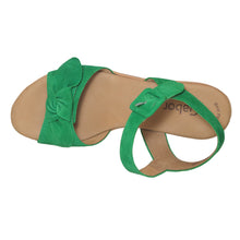 Load image into Gallery viewer, Verde Green With Dark Beige Sole Gabor Women&#39;s 44653 Suede Triple Strap Wedge Sandal Top View
