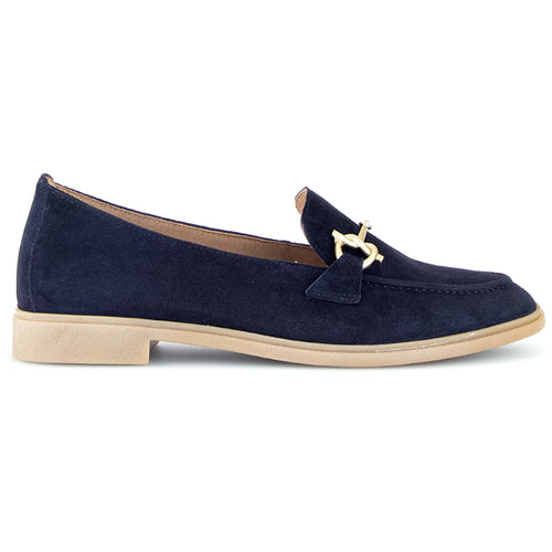 Atlantik Dark Blue With Beige Sole Gabor Women's 45251 Suede Casual Loafer With Link Ornament