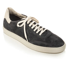 Load image into Gallery viewer, Dark Grey With White To Boot New York Solaro Suede Casual Sneaker Profile View
