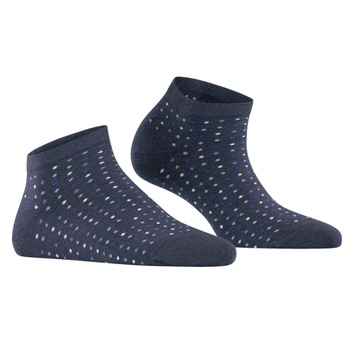 Dark Blue With White And Light Blue And Blue Square Dots Falke Women's Multispot Cotton Ankle Socks