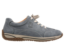 Load image into Gallery viewer, River Blue With Beige And Brown Sole Gabor Women&#39;s 46385 Suede Casual Sneaker Side View
