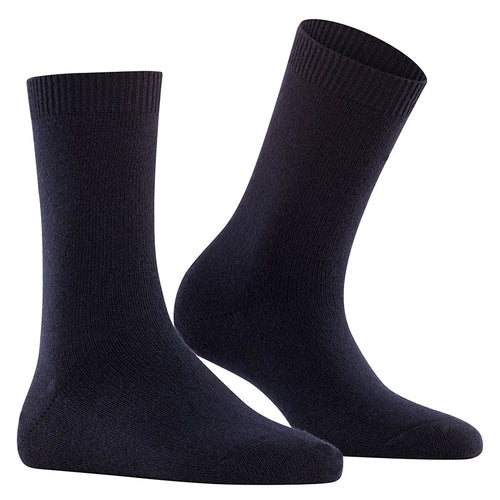 Navy Falke Women's Cosy Wool And Cashmere Calf Length Socks