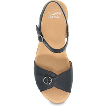 Load image into Gallery viewer, Black with Tan Sole Dansko Women&#39;s Tessie Leather Quarter Strap Heeled Sandal Top View
