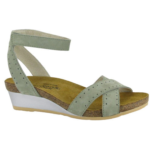 Sage Green With White And Beige Sole Naot Women's Wand Velvet Nubuck Ankle Strap Cross Strap Sandal