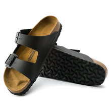 Load image into Gallery viewer, Black Birkenstock Women&#39;s Arizona BIrko Flor Synthetic Double Strap Sandal Top Sole View
