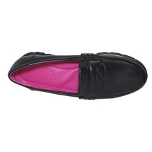 Load image into Gallery viewer, Black Donna Carolina Women&#39;s Leather Penny Loafer Top View
