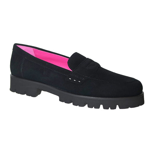 Black Donna Carolina Women's Suede Penny Loafer Profile View