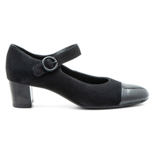 Load image into Gallery viewer, Black Ara Women&#39;s Jordana Suede With Patent Cap Toe Dress Mary Jane Pump Side View
