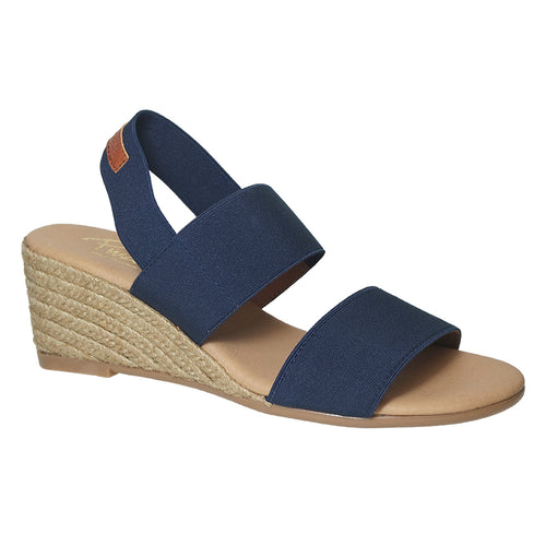Navy With Light Brown Sole Pinaz Women's 531 Stretch Fabric Triple Strap Slingback Espadrille