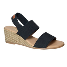 Load image into Gallery viewer, Negro Black With Light Brown Sole Pinaz Women&#39;s 531-5 Stretch Fabric Triple Strap Slingback Espadrille Profile View
