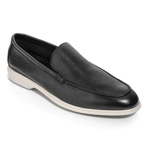 Black With White Sole To Boot New York Men's Forza Leather Casual Loafer Profile View