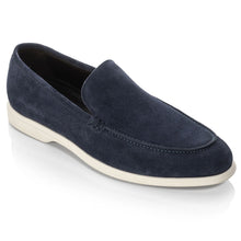Load image into Gallery viewer, Blue With White Sole To Boot New York Men&#39;s Cassidy Suede Casual Loafer Profile View
