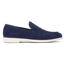 Load image into Gallery viewer, Blue With White Sole To Boot New York Men&#39;s Cassidy Suede Casual Loafer Side View
