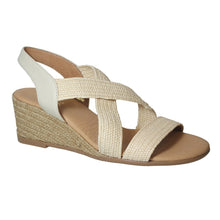 Load image into Gallery viewer, Raffia Beige With Tan Sole Pinaz Women&#39;s 548-5 Leather And Braided Elastic Strappy Espadrille Profile View
