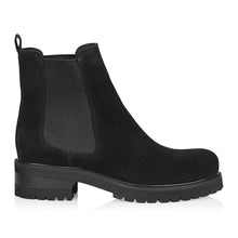 Load image into Gallery viewer, Black La Canadienne Women&#39;s Conner Waterproof Suede And Stretch Chelsea Boot Side View
