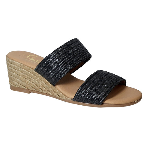 Black With Tan Sole Pinaz Women's 572-5 Textured Leather Double Strap Slide Espadrille