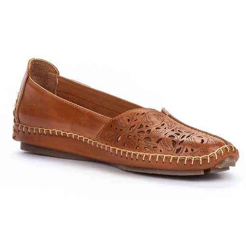 Brandy Tan Pikolinos Women's Jerez 578 Leather Loafer Flat With Cut Outs Profile View