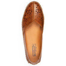 Load image into Gallery viewer, Brandy Tan Pikolinos Women&#39;s Jerez 578 Leather Loafer Flat With Cut Outs Top View

