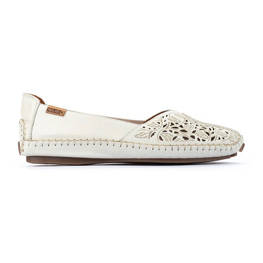 Nata White Pikolinos Women's Jerez 578 Leather Loafer Flat With Cut Outs