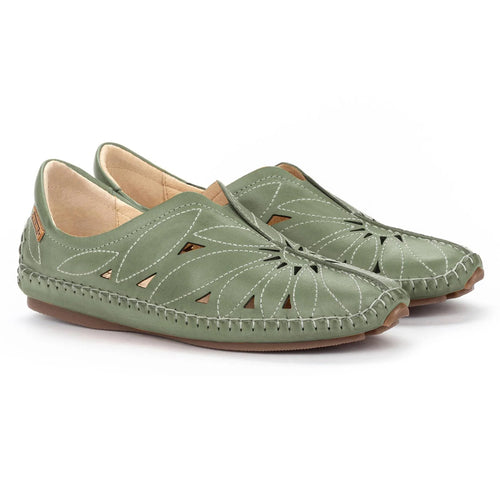 Mint Green Pikolinos Women's Jerez 578 Leather Loafer With Cut Outs Profile View