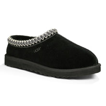 Load image into Gallery viewer, Black UGG Women&#39;s Tasman Suede With Embroidered Collar Slipper Profile View
