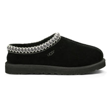 Load image into Gallery viewer, Black UGG Women&#39;s Tasman Suede With Embroidered Collar Slipper Side View
