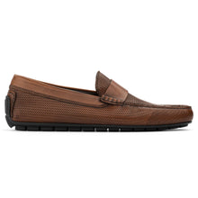Load image into Gallery viewer, Cuoio Brown With Black Sole To Boot New York Men&#39;s Magnus Embossed Leather Driving Moc Side View
