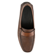 Load image into Gallery viewer, Cuoio Brown With Black Sole To Boot New York Men&#39;s Magnus Embossed Leather Driving Moc Top View
