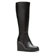 Load image into Gallery viewer, Black La Canadienne Women&#39;s Goup Waterproof Leather Wedge Knee High Boot Profile View
