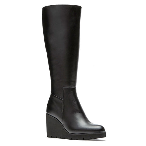 Black La Canadienne Women's Goup Waterproof Leather Wedge Knee High Boot Profile View