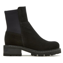 Load image into Gallery viewer, Black La Canadienne Women&#39;s Waterproof Suede And Stretch Ankle Boot Side View
