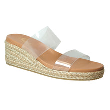 Load image into Gallery viewer, Clear With Tan Sole Pinaz Women&#39;s 6174 Clear Fabric Double Strap Slide Espadrille Profile View
