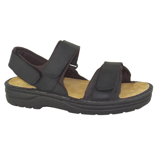 Black With Brown Naot Men's Arthur Nubuck And Suede Triple Strap Sandal 