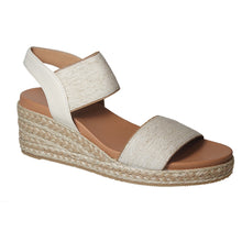 Load image into Gallery viewer, Lino Light Beige With Tan Sole Pinaz Women&#39;s 6404 Elastic Triple Strap Espadrille Profile View
