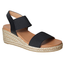 Load image into Gallery viewer, Black With Tan Sole Pinaz Women&#39;s 6404 Elastic Triple Strap Espadrille Profile View
