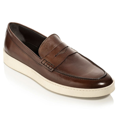 Marrone Brown With White Sole To Boot New York Men's Salina Casual Penny Loafer Profile View